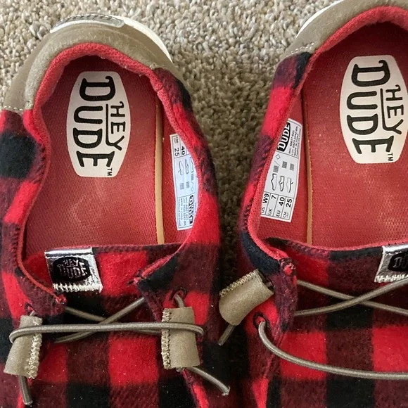 Hey Dude Wendy Women’s Red and Black Plaid Shoes - Picture 5 of 8